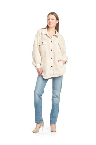 JT-15730 - Teddy Bear Shacket with Pockets - Colors: Cream, Charcoal - Available Sizes:XS-XXL - Catalog Page:75 